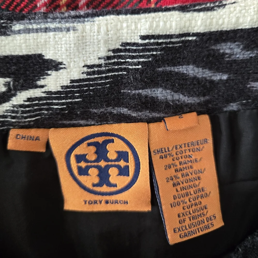 Tory Burch Black And Cream Ikat Print Cotton Pencil Skirt Size 2